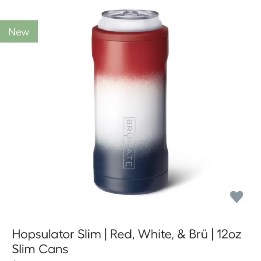 NIB Brumate Hopsulator Slim Can Cooler 12 oz. - Red, White & Blue Matte.